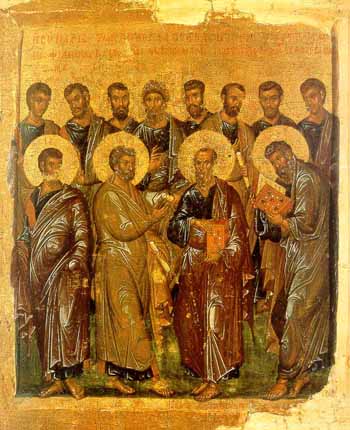 Собор 12 апостолов. Константинополь начало XIV в. Афон. Монастырь Пантократора. Привезена в Россию А.Н.Муравьевым. с 1932 г. в ГМИИ 